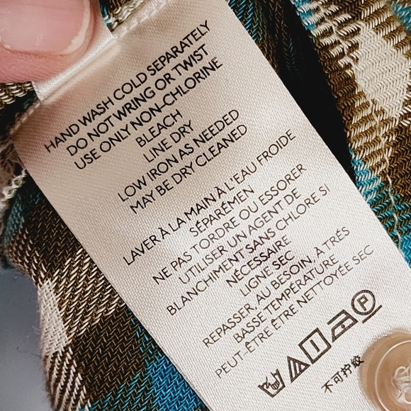 Anthropologie Pilcro Breezy Olive Turquoise  Checkered Flannel Button Down Small - Picture 11 of 12